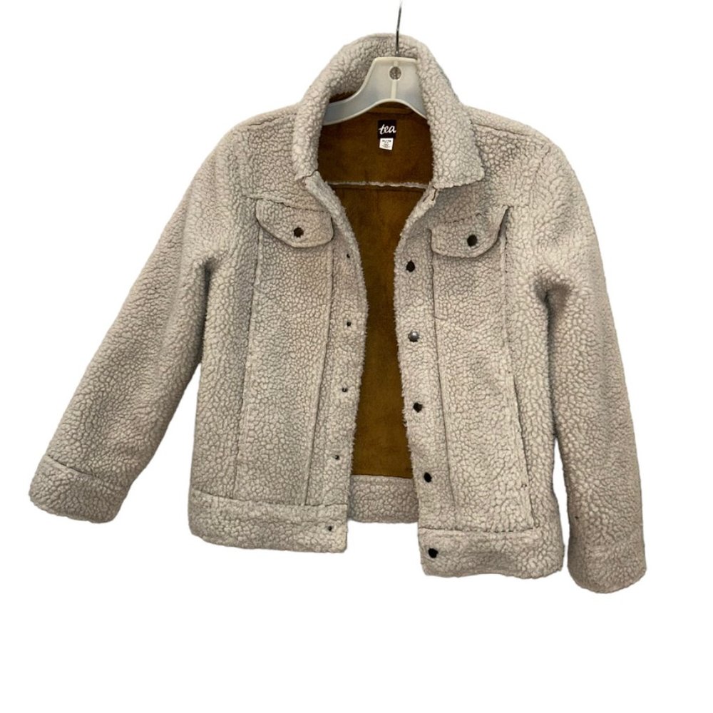 tea kids Cream fleece sherpa shearling  bomber jacket XL 12-14